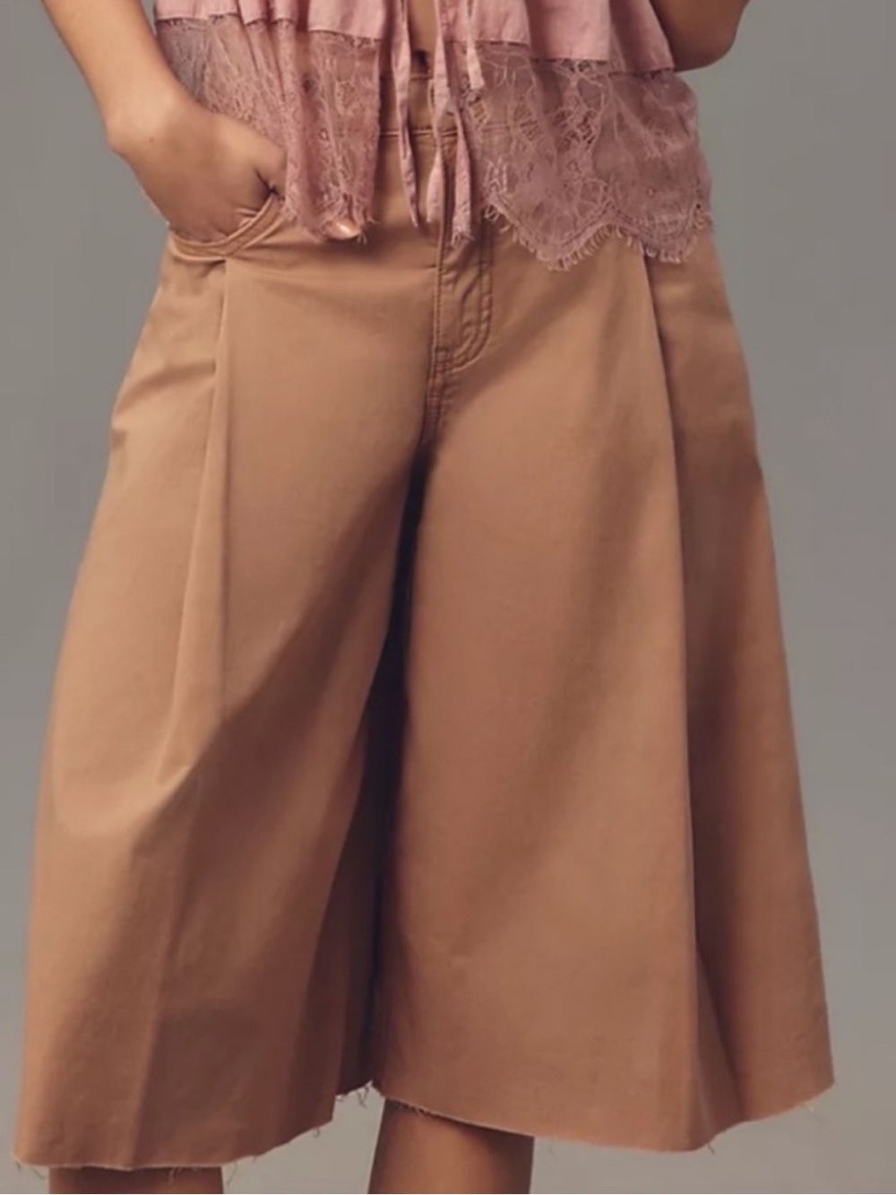 Pilcro 26 Culottes Anthropologie Linen Blend Pleated Jeans in Wild Mushroom NWT
